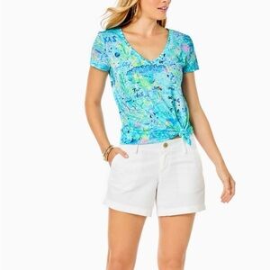 Lilly Pulitzer Etta V-Neck Bayside Blue Lilly Loves Texas Shirt Sz. Small